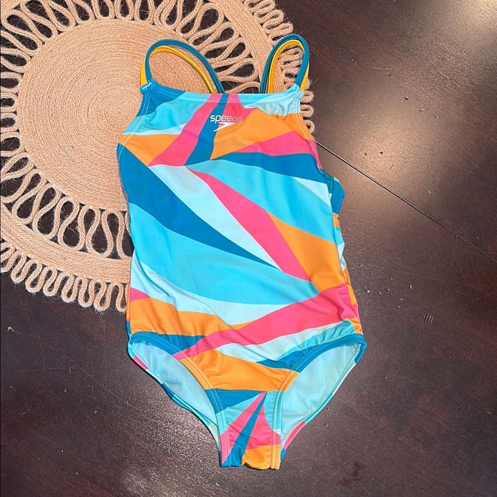 Speedo Girls Blue and Orange One Piece Swimsuit NWOT